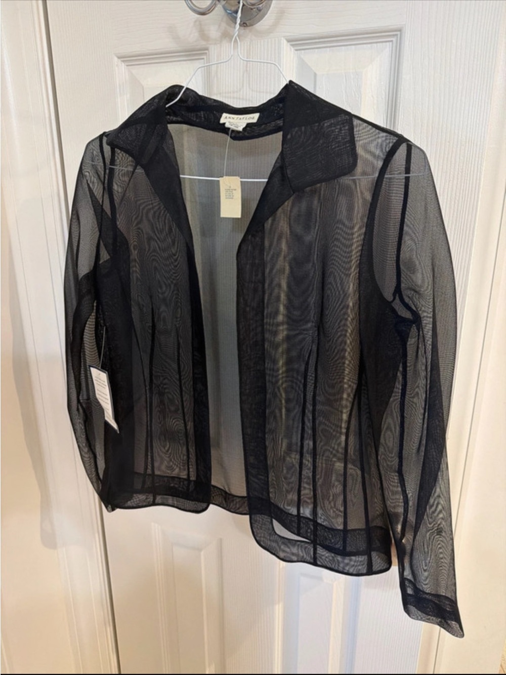 NWT Ann Taylor Silk Sheer Black Overlay Shirt